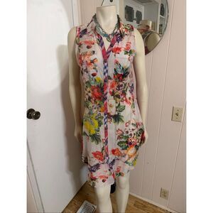 Arrata Silent Journey Mixed Media Sleeveless Button Up Dress W/ Plaid Back M